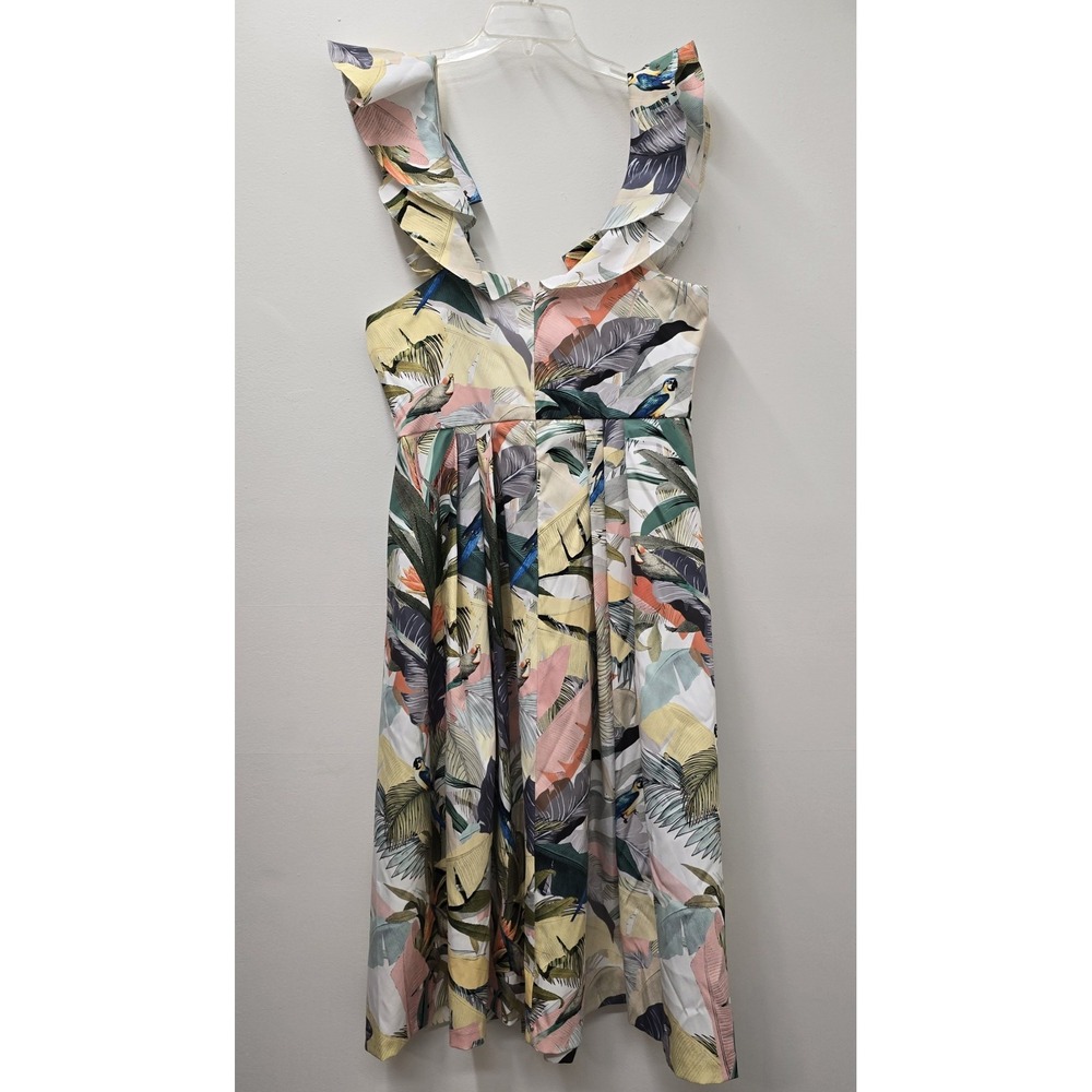 ASOS Womens Tropical Parrot Floral Ruffle Strappy V-Neck Lined Midi Dress 14 - Picture 3 of 9